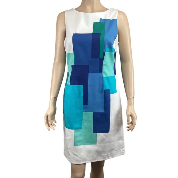 Chetta B Sleeveless Lined Dress Size 6 White Blue Wedding Guest Summer Spring - Picture 1 of 8